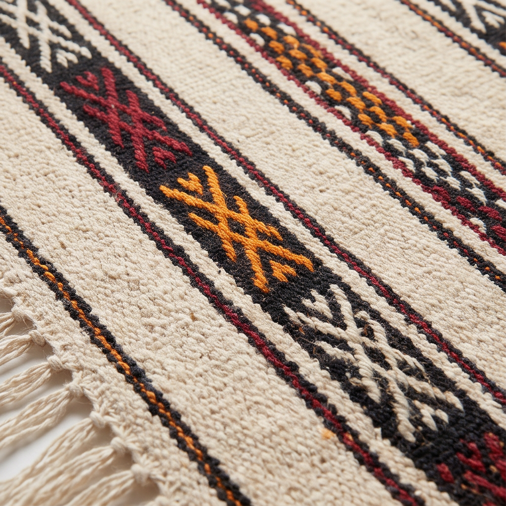 Tapis berbère écru rayures ocre berbère 75x130 cm