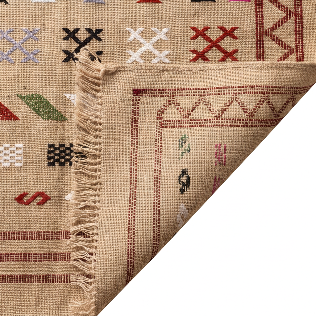 Tapis marocain beige Sabra bordure bordeaux