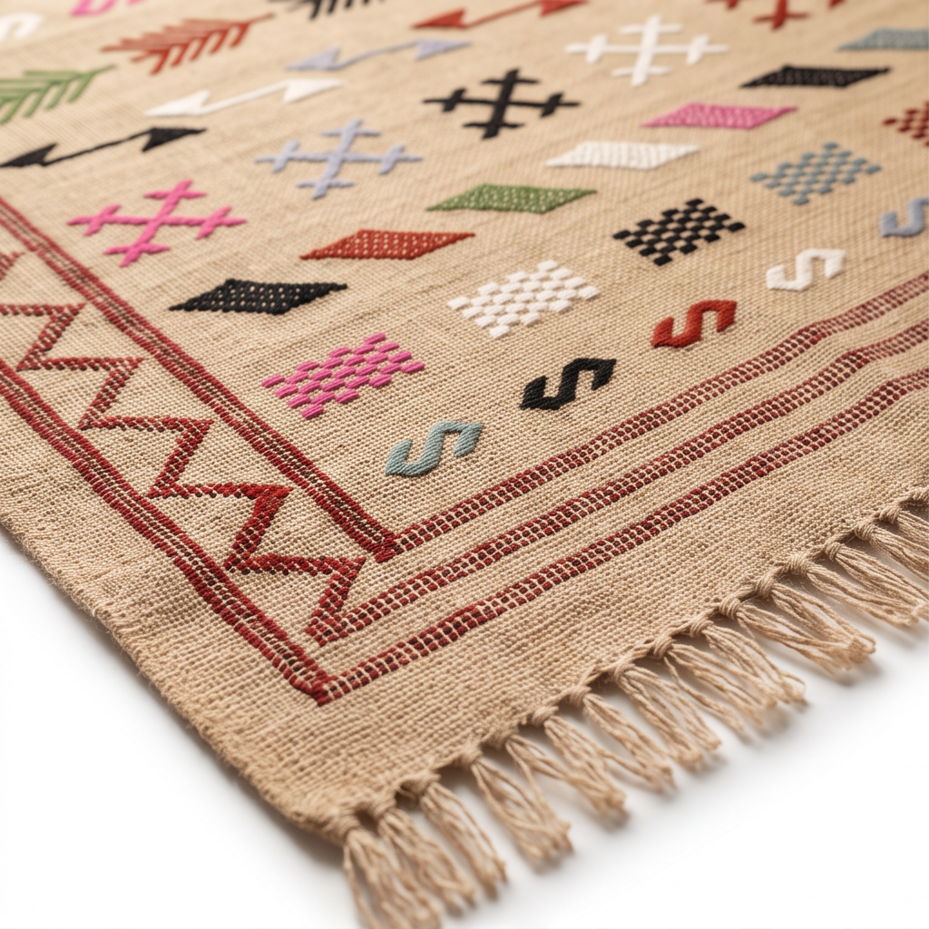 Tapis marocain beige Sabra bordure bordeaux