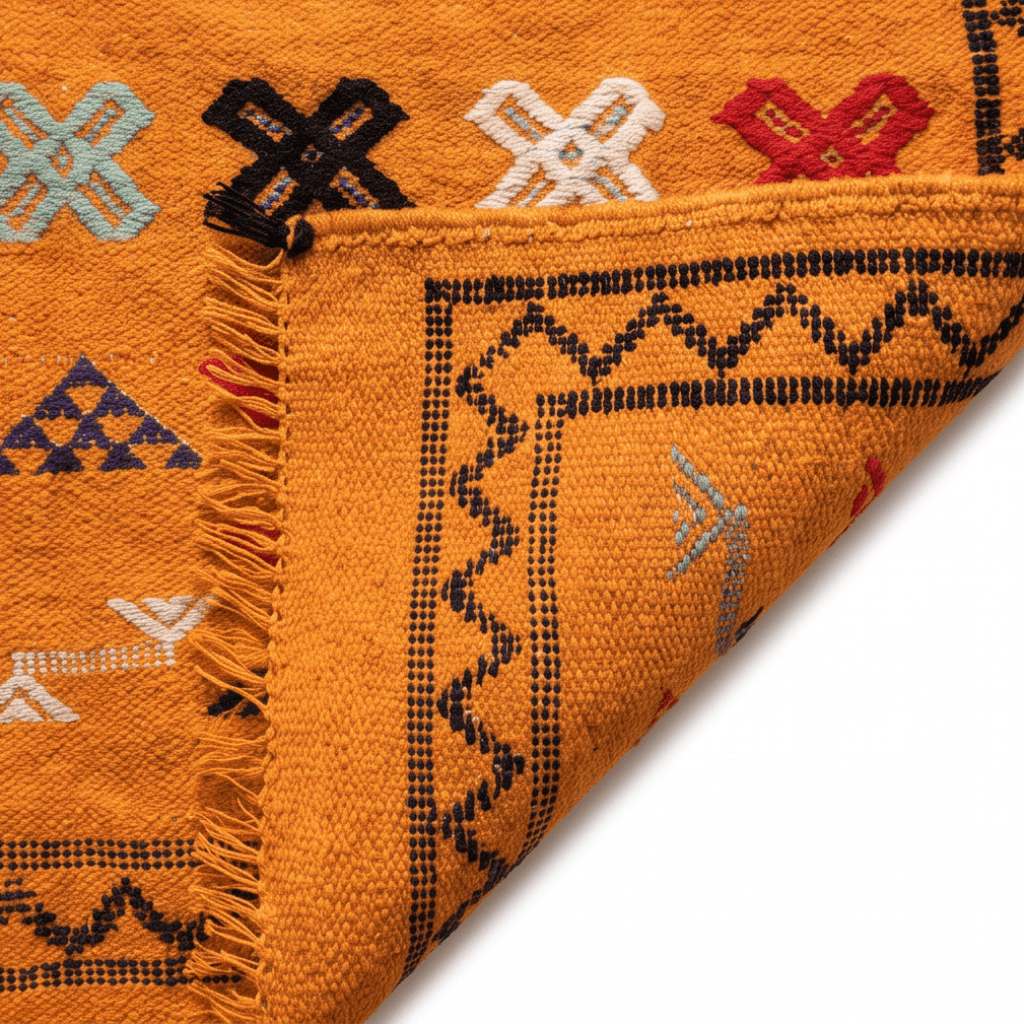 Tapis berbère orange bordure zigzag