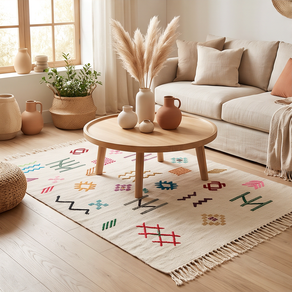 Tapis berbère écru signes tribaux 95x150 cm