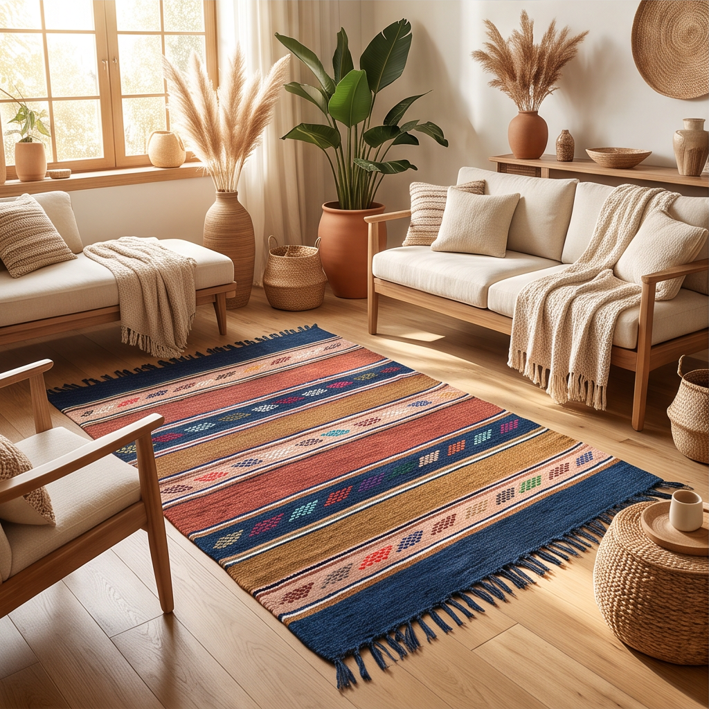 Tapis berbère bleu marine et terracotta 105x155 cm