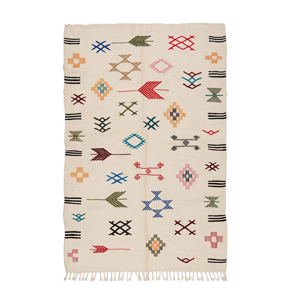 Tapis berbère symboles épars écru 105x170 cm