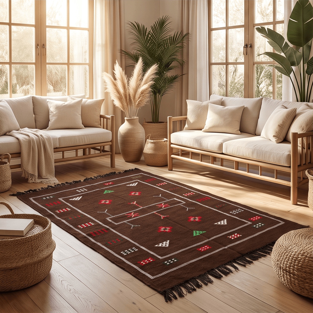 Tapis berbère brun médaillon central 100x150 cm