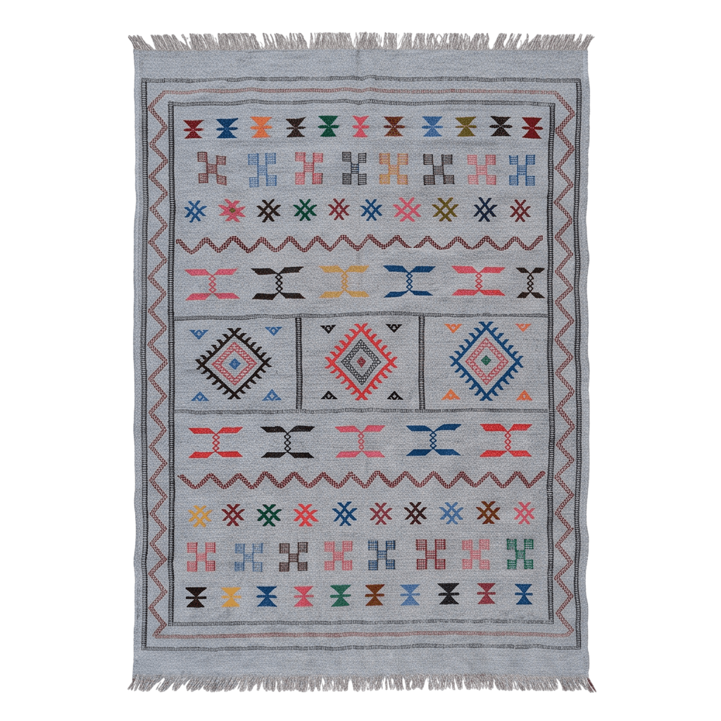 Tapis berbère gris médaillons losanges