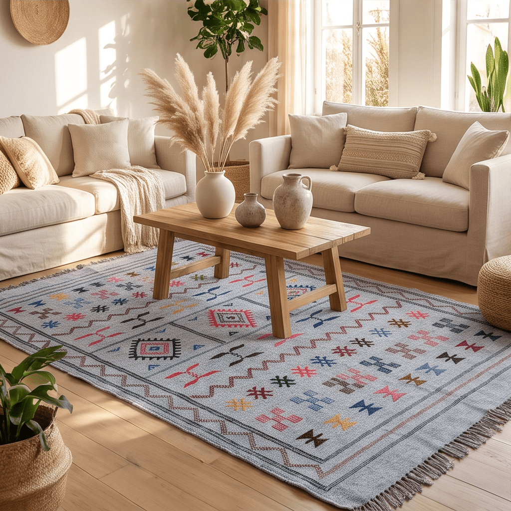 Tapis berbère gris médaillons losanges