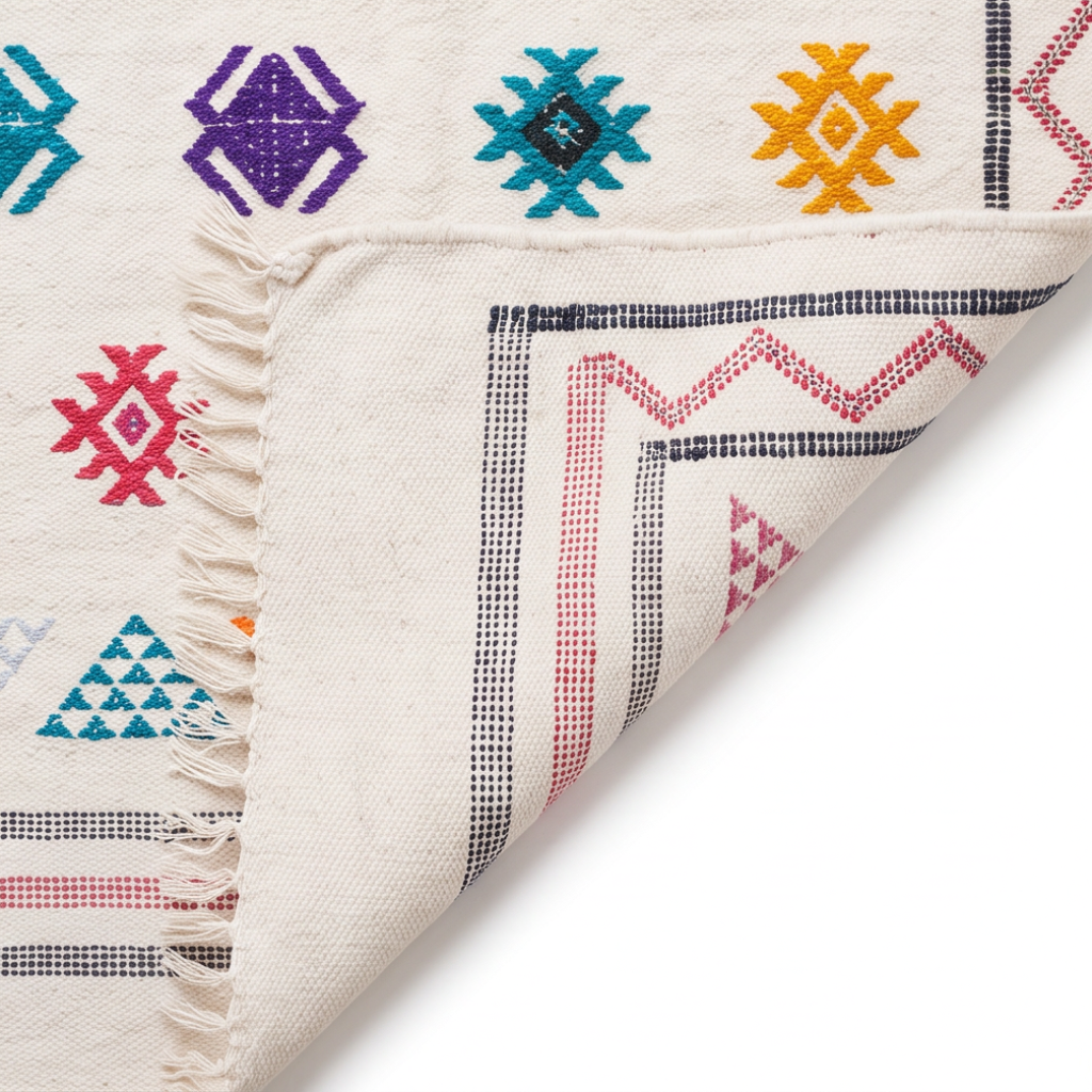 Tapis berbère blanc double bordure zigzag