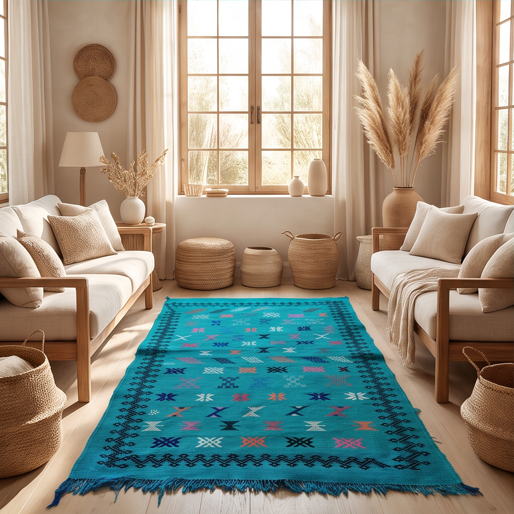 Tapis berbère bleu turquoise kilim 95x160 cm
