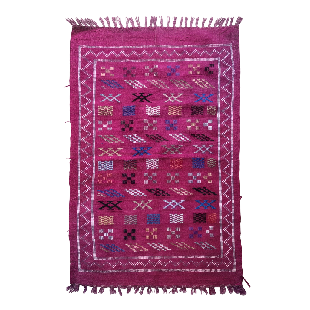 Tapis berbère fuchsia bordure zigzag 95x150 cm