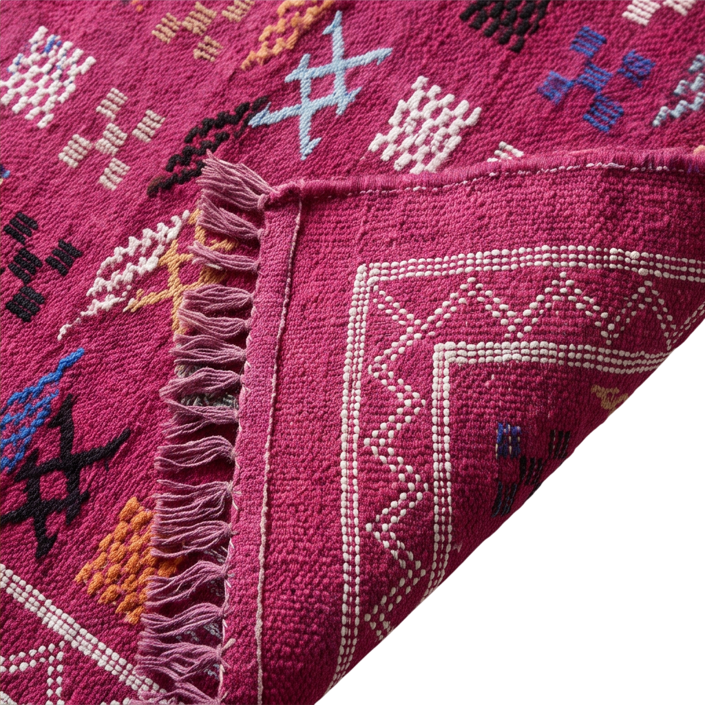 Tapis berbère fuchsia bordure zigzag 95x150 cm