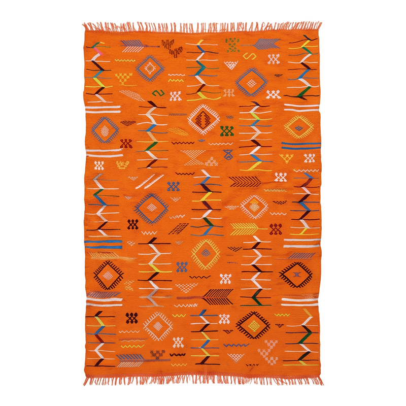 Tapis berbère orange motifs multicolores