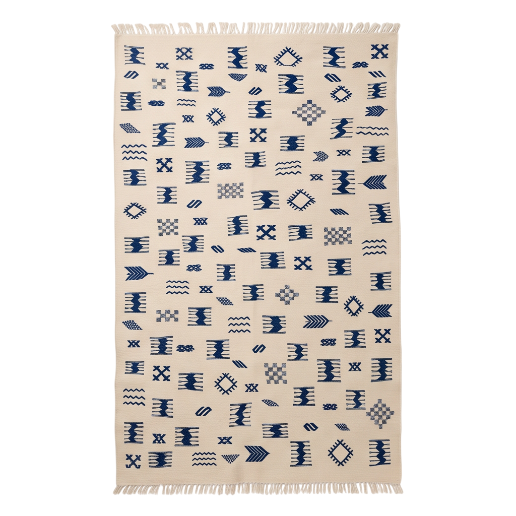 Tapis marocain kilim motifs bleu marine