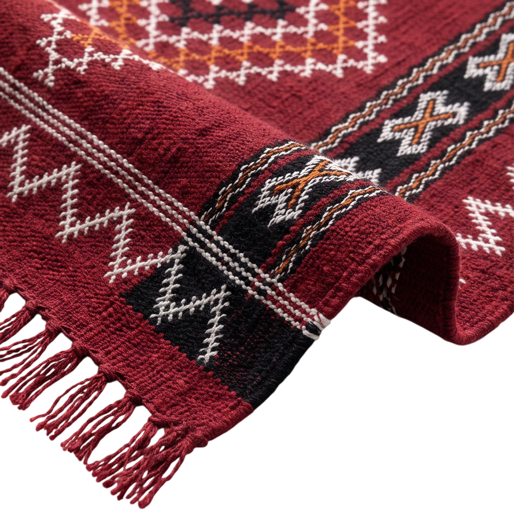 Tapis Kilim rouge médaillons losanges
