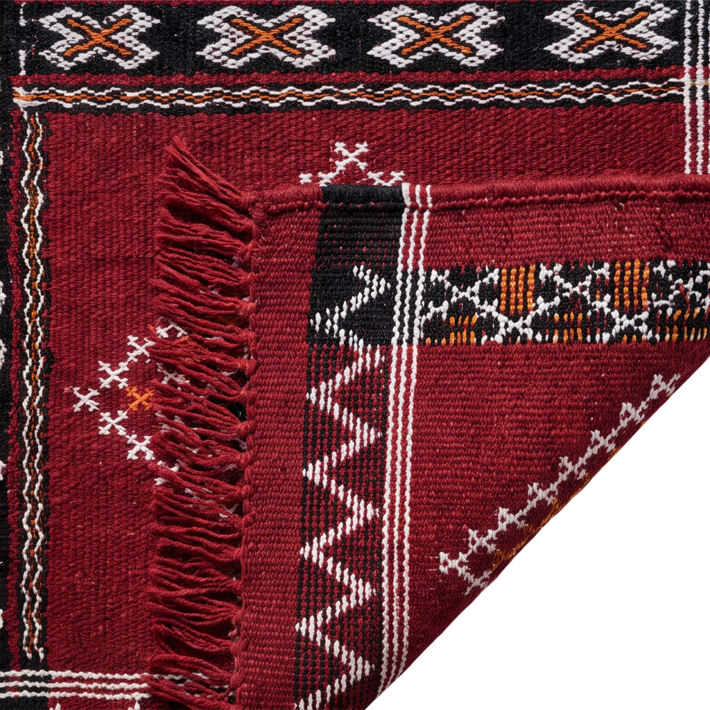 Tapis Kilim rouge médaillons losanges