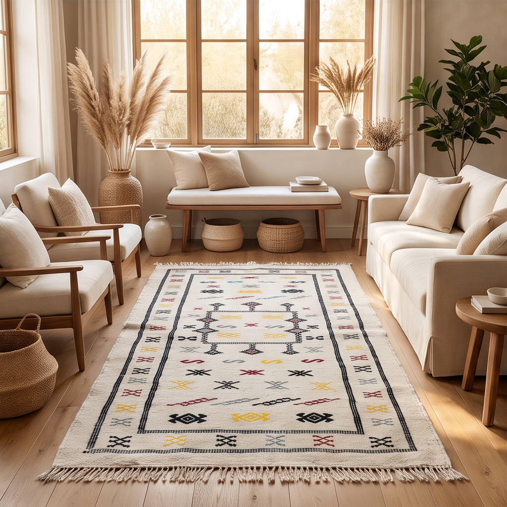 Tapis berbère blanc médaillon central 100x160 cm