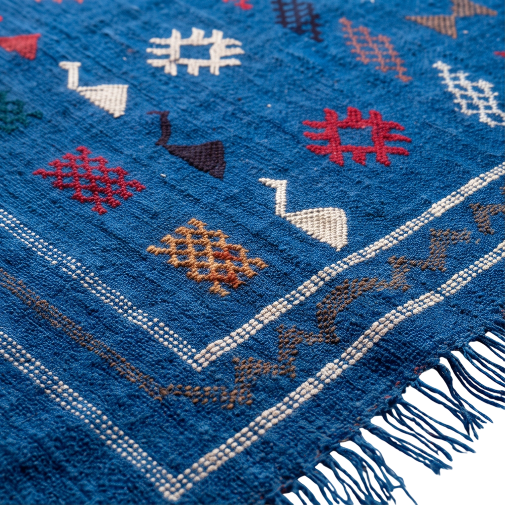 Tapis berbère bleu indigo brodé 100x140 cm