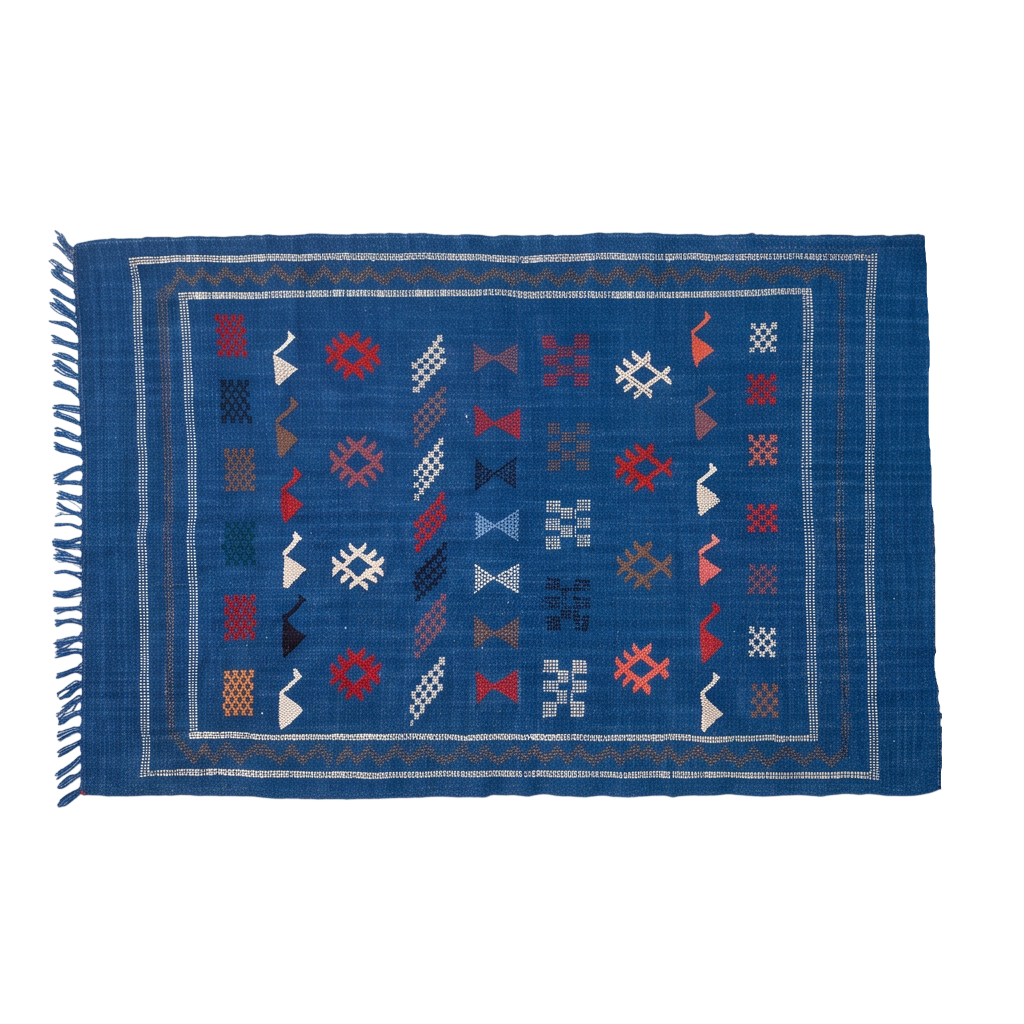 Tapis berbère bleu indigo brodé 100x140 cm