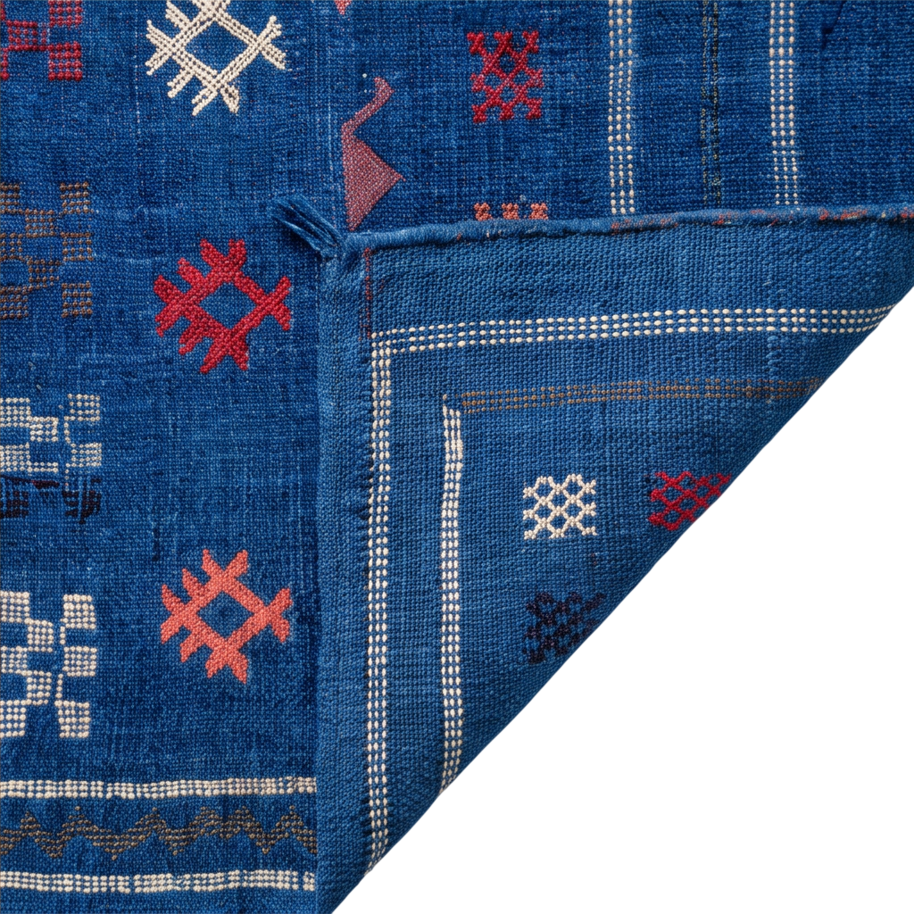 Tapis berbère bleu indigo brodé 100x140 cm