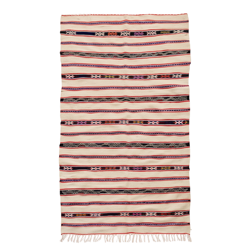 Tapis berbère écru à rayures multicolores