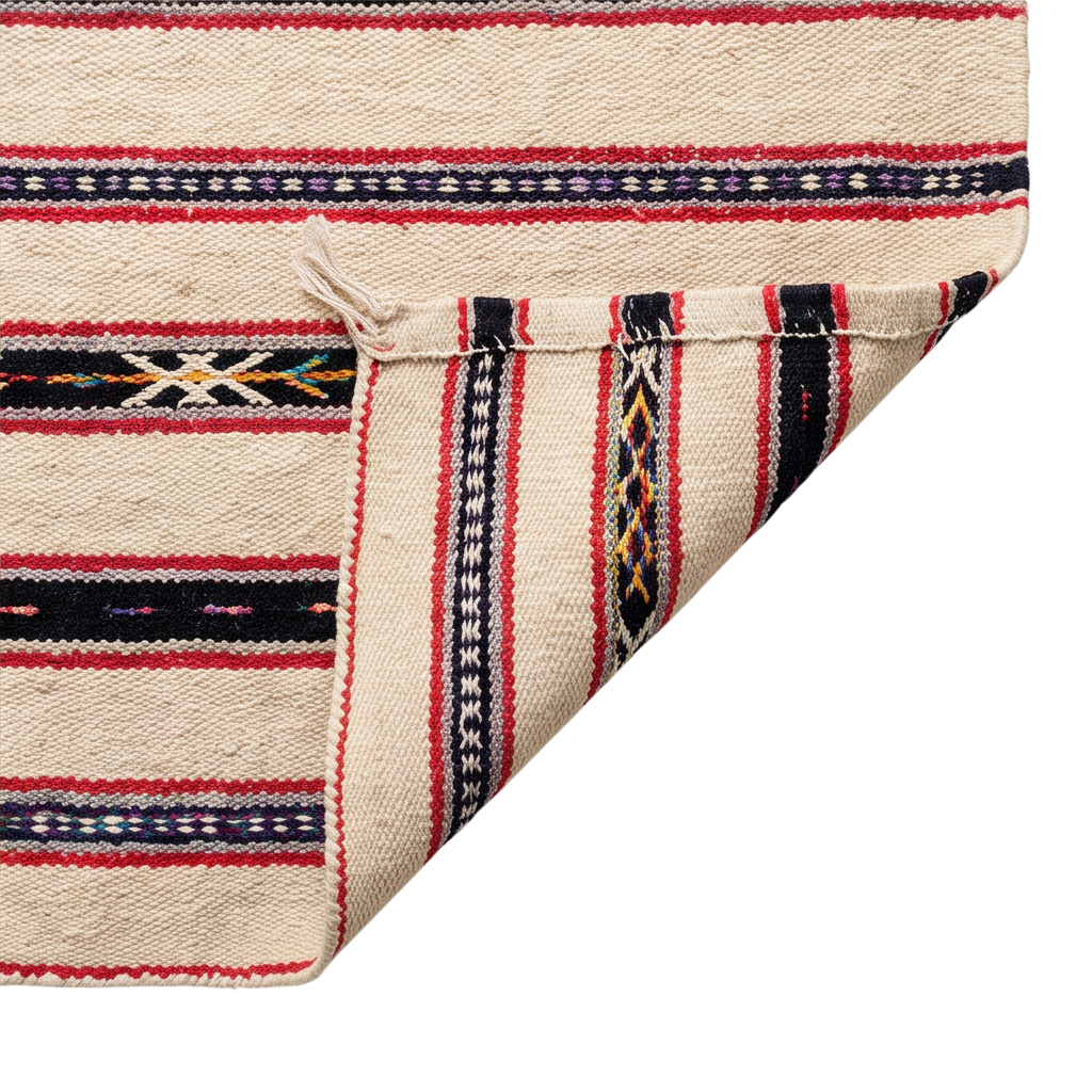 Tapis berbère écru à rayures multicolores