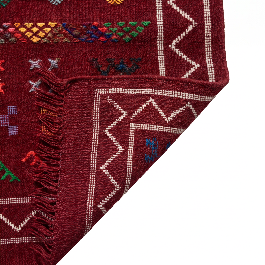 Tapis berbère bordeaux motifs colorés