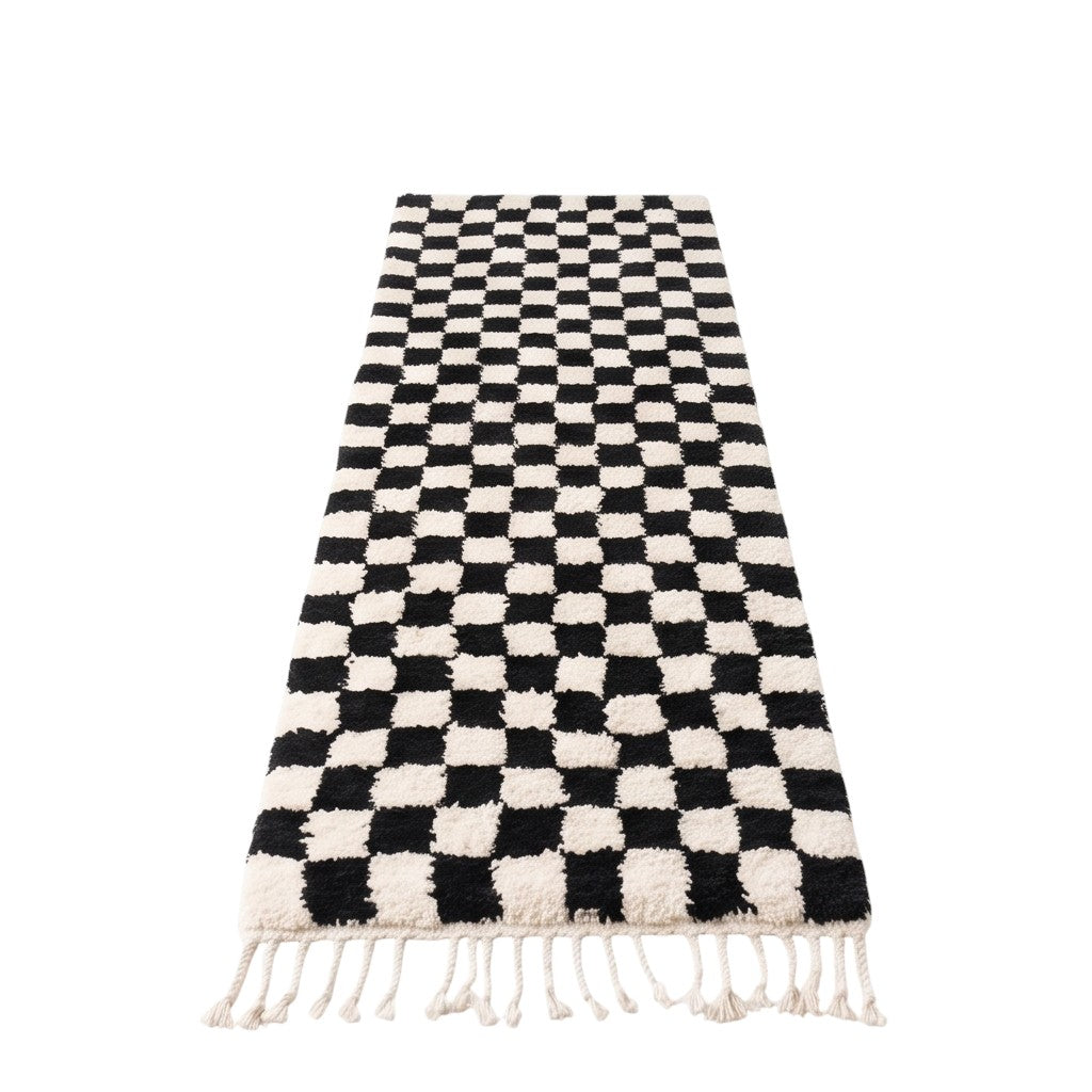 Tapis couloir berbère damier noir - Sur mesure