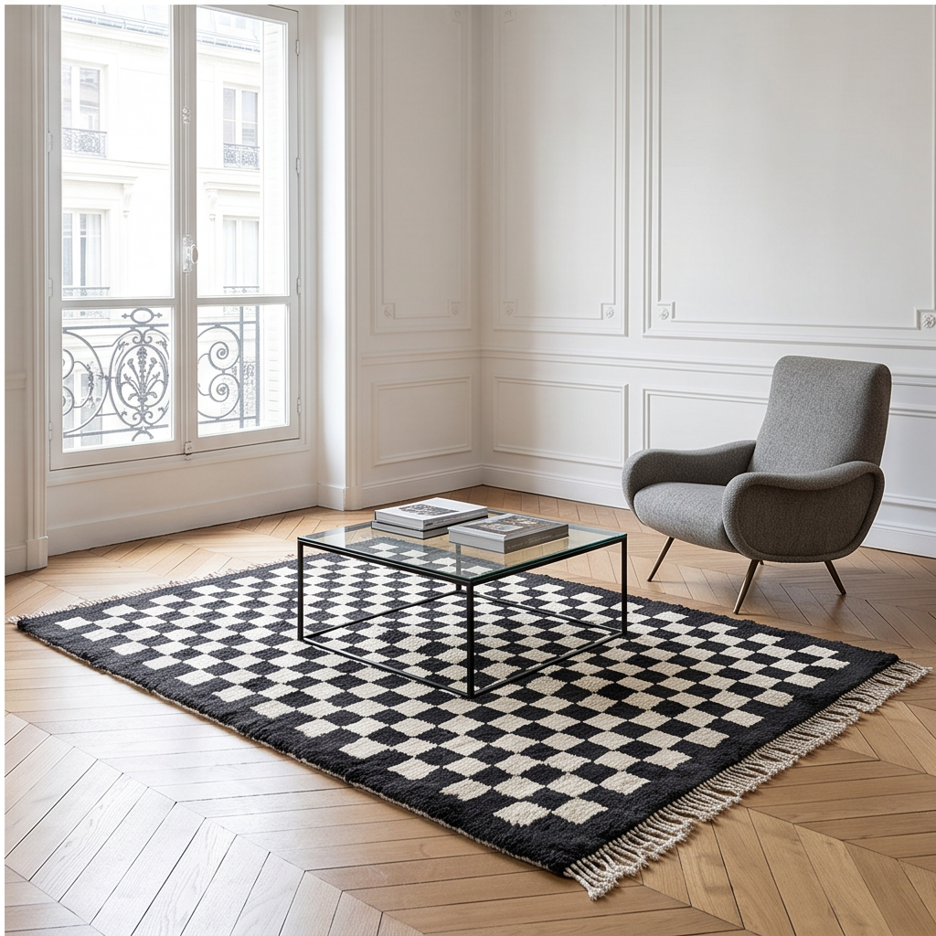 Tapis berbère noir damier - Sur mesure