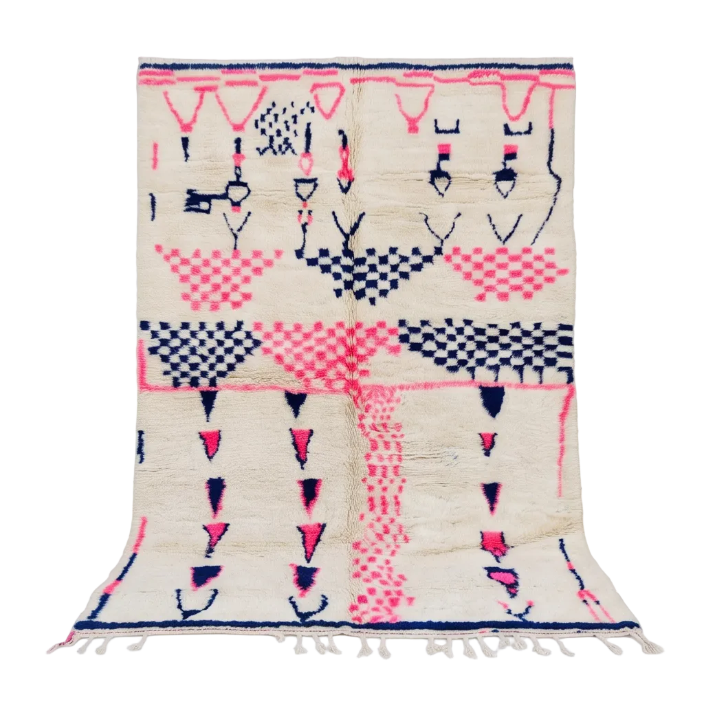 Tapis Azilal motif rose et bleu