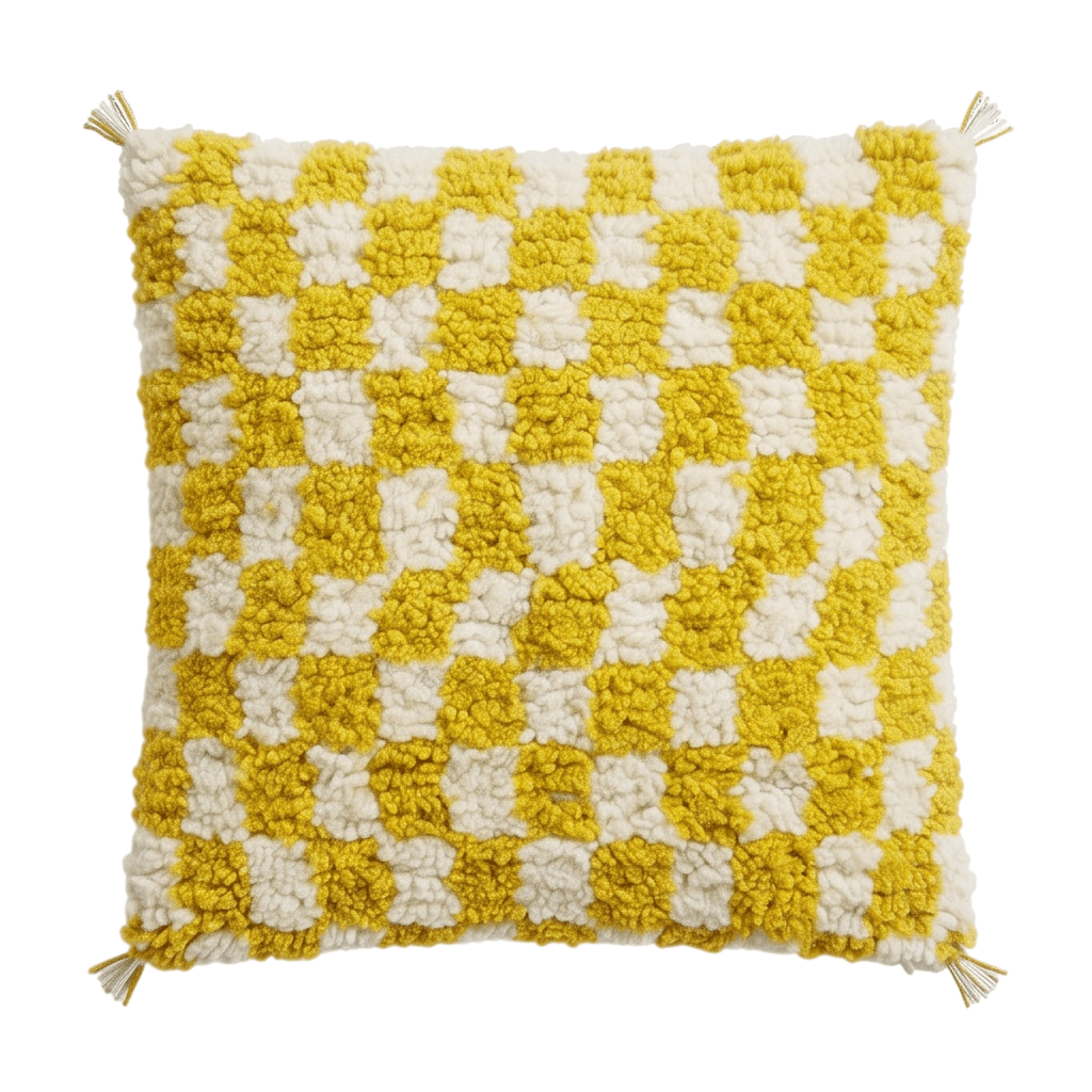 Coussin berbère damier jaune