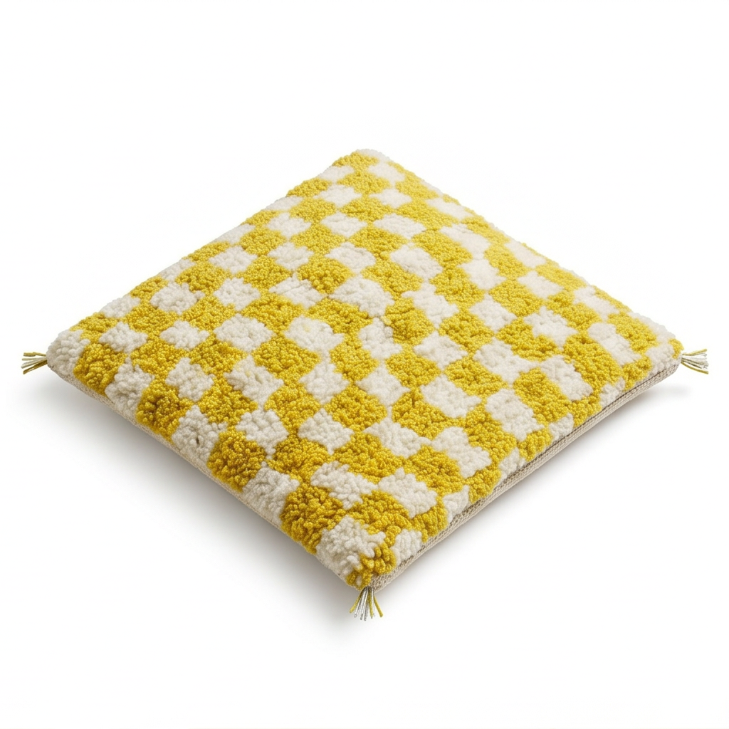 Coussin berbère damier jaune