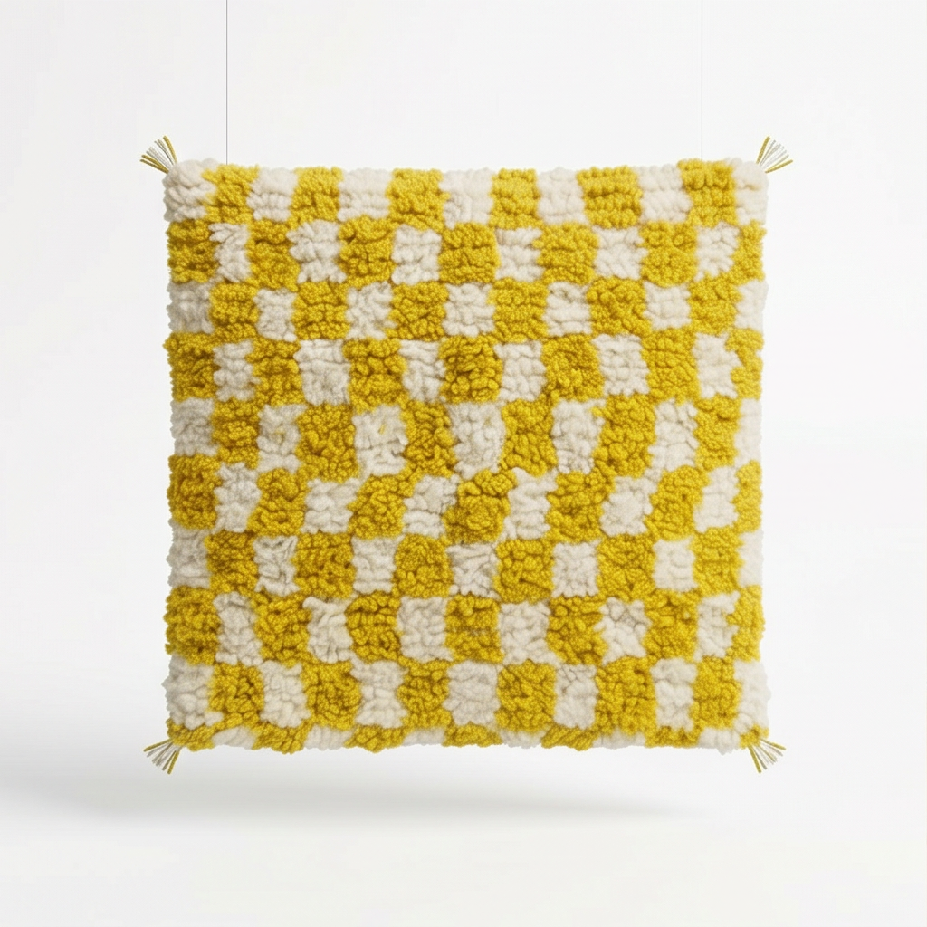 Coussin berbère damier jaune