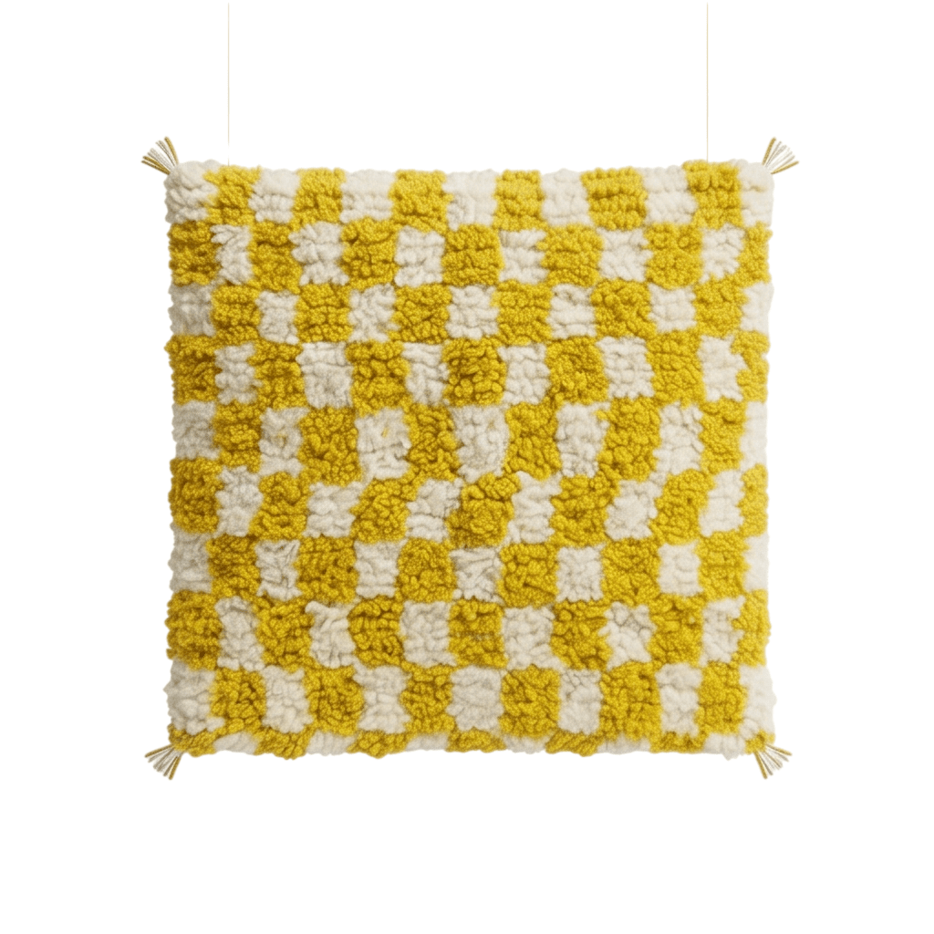 Coussin berbère damier jaune