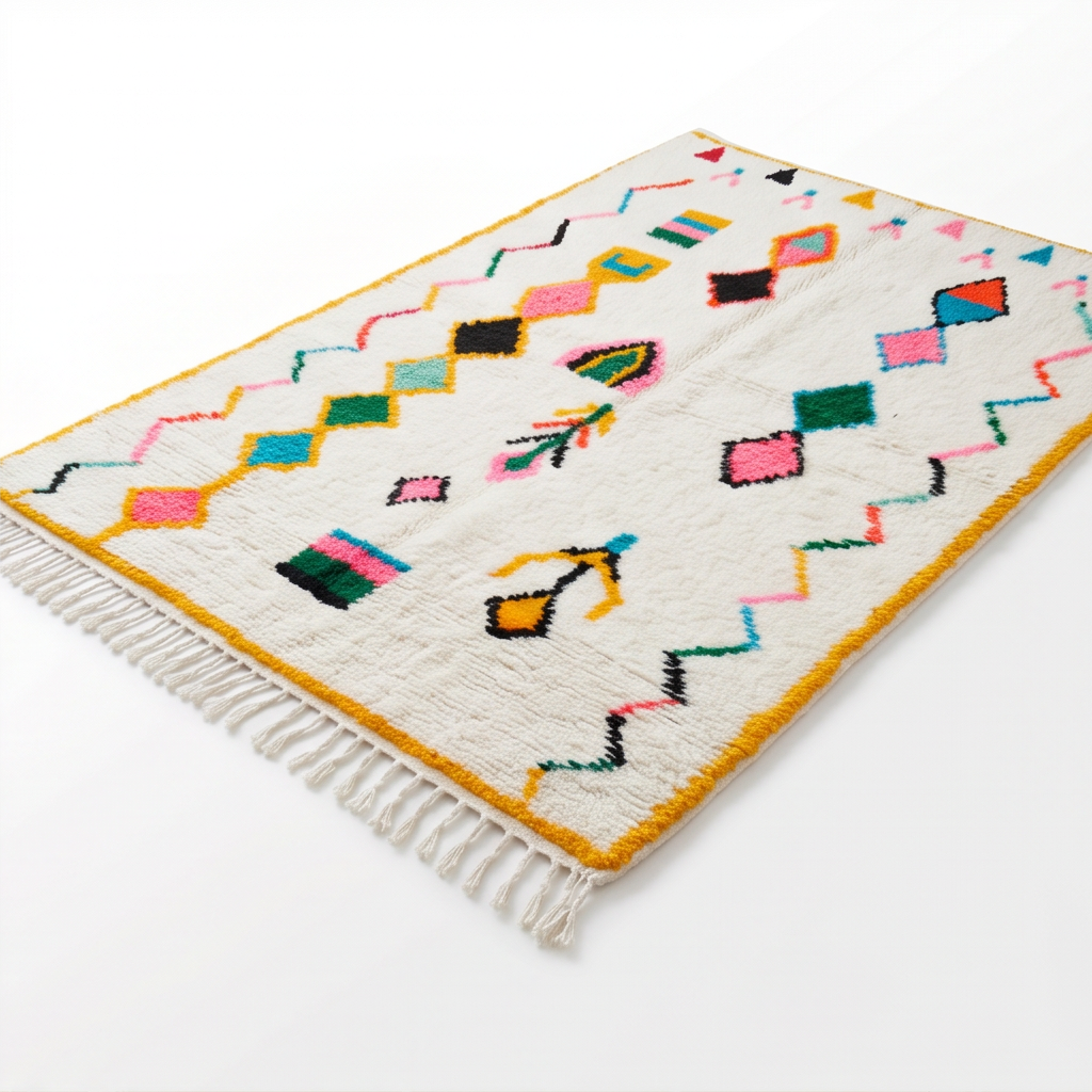 Tapis berbère Azilal bordure jaune