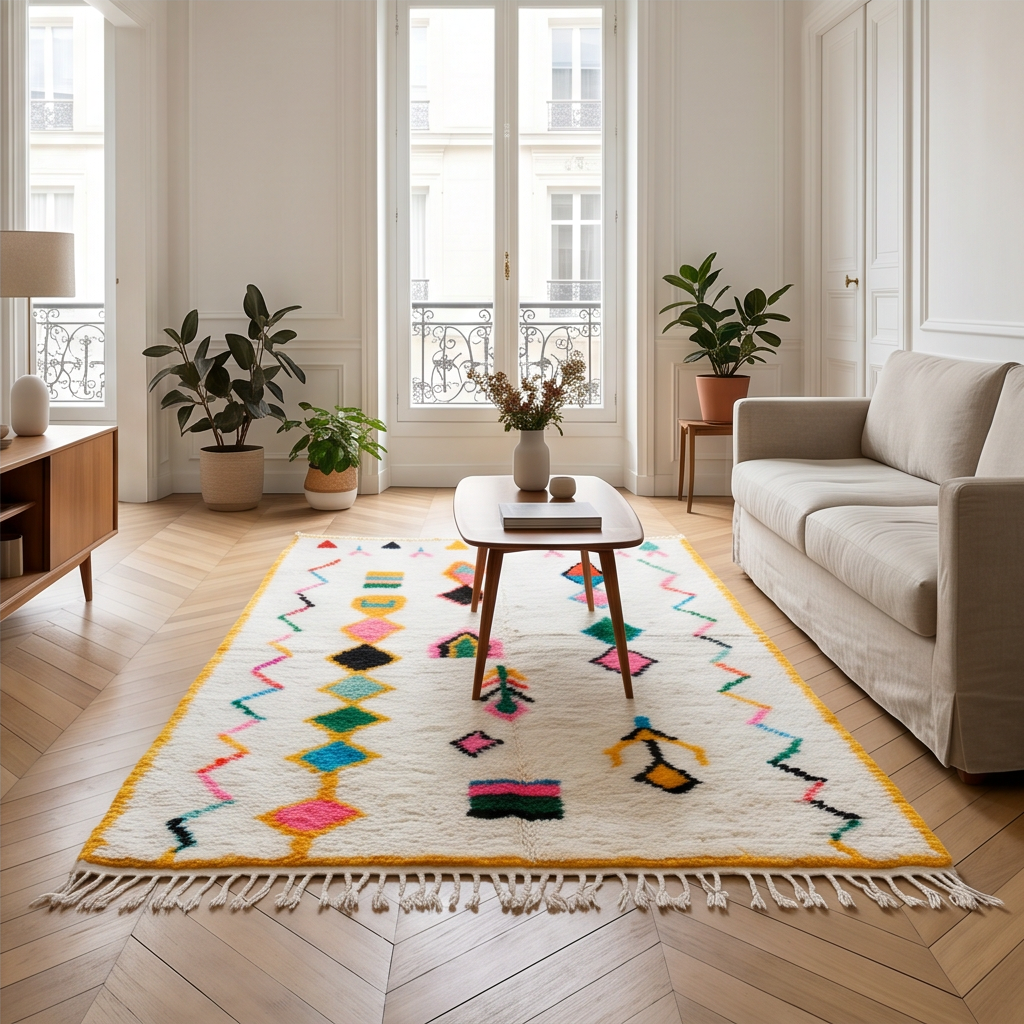 Tapis berbère Azilal bordure jaune