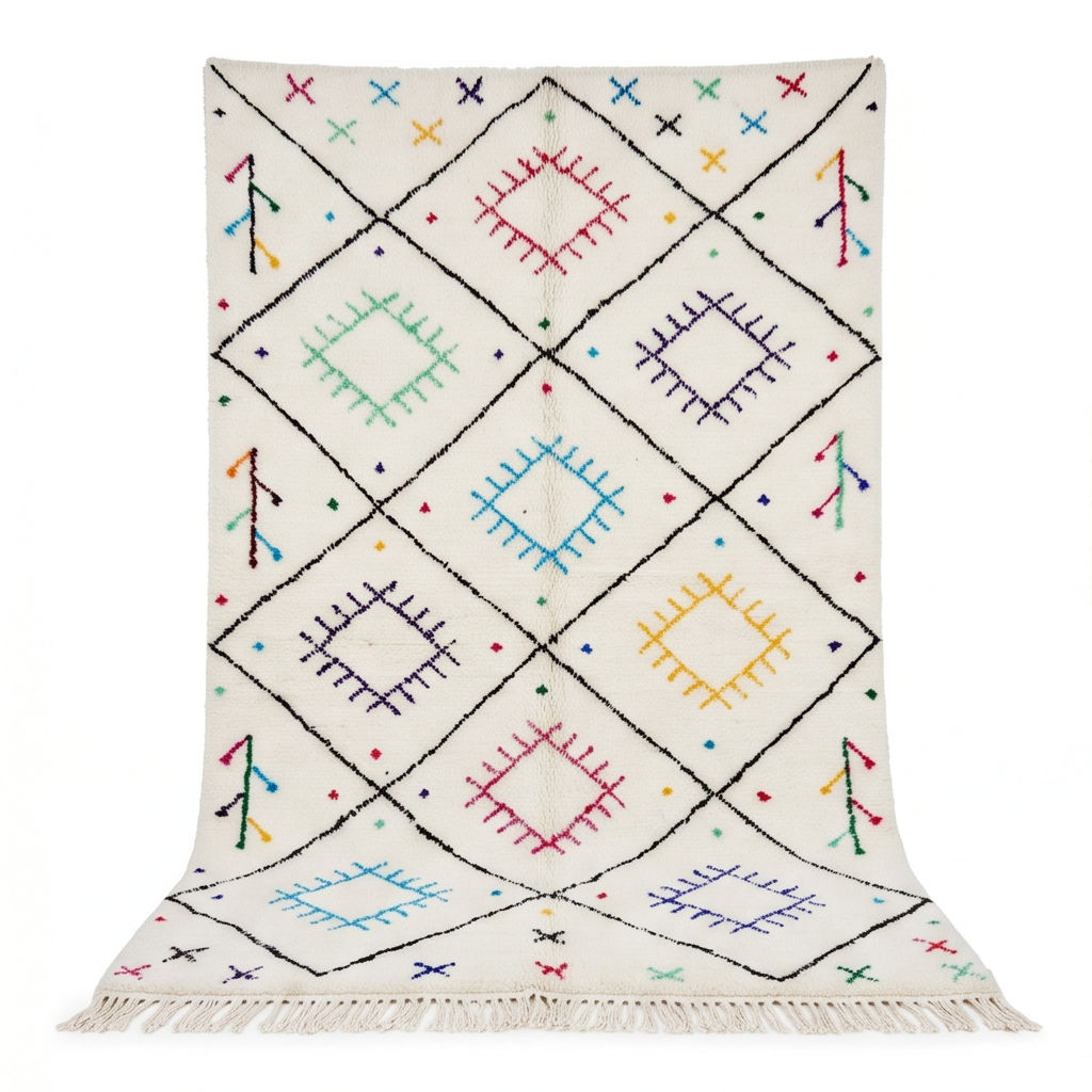 Tapis Berbère à carrés frangés multicolores