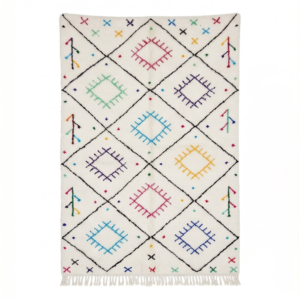 Tapis Berbère à carrés frangés multicolores