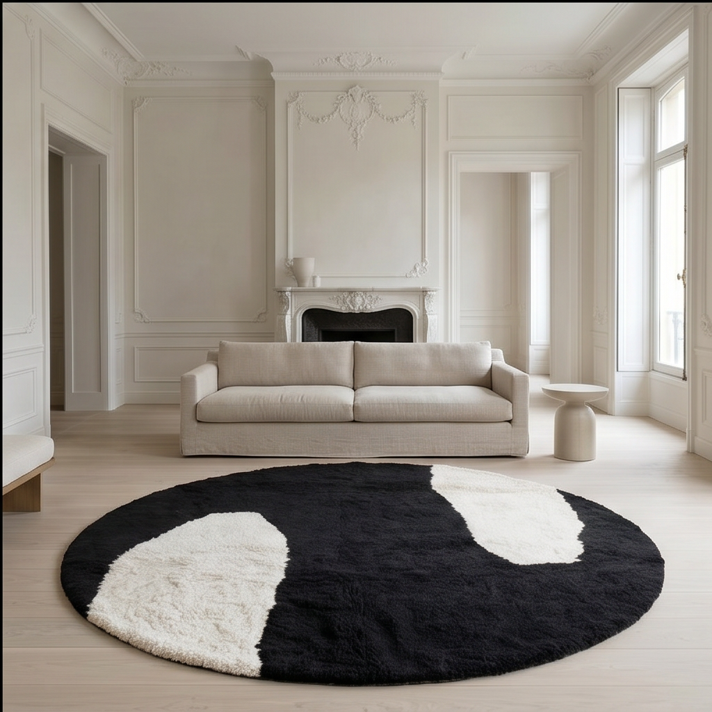 Tapis berbère rond noir écru - Sur mesure
