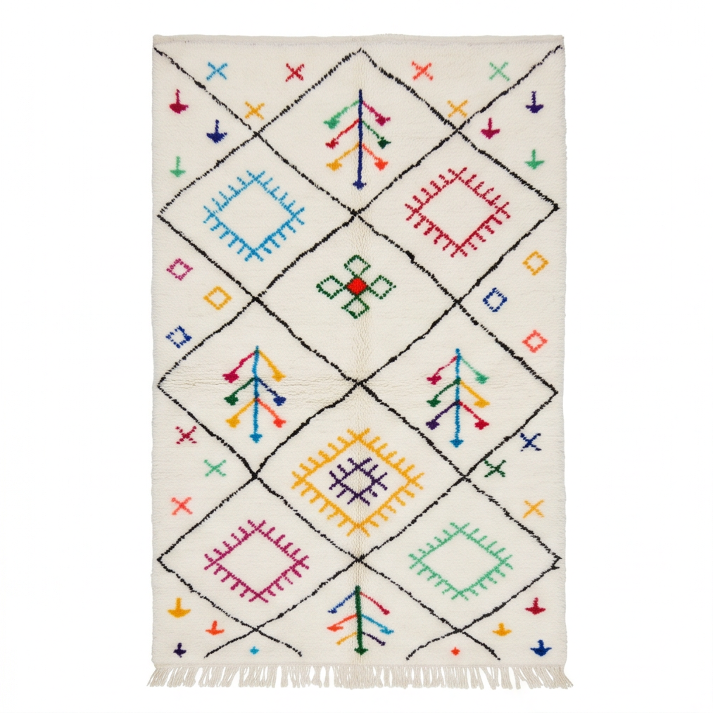 Tapis marocain à motifs tribaux multicolores