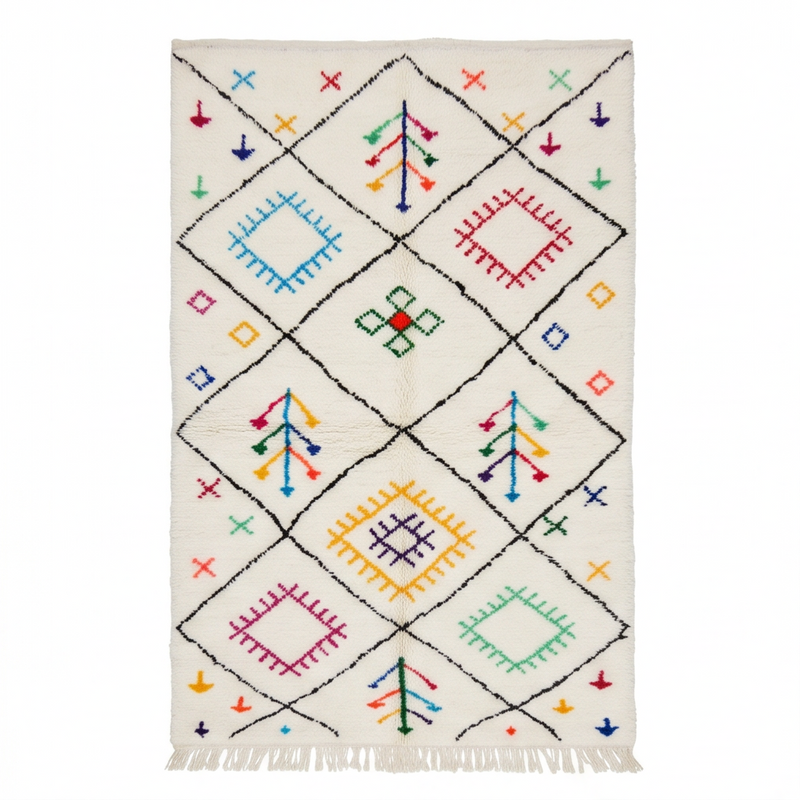 Tapis marocain à motifs tribaux multicolores