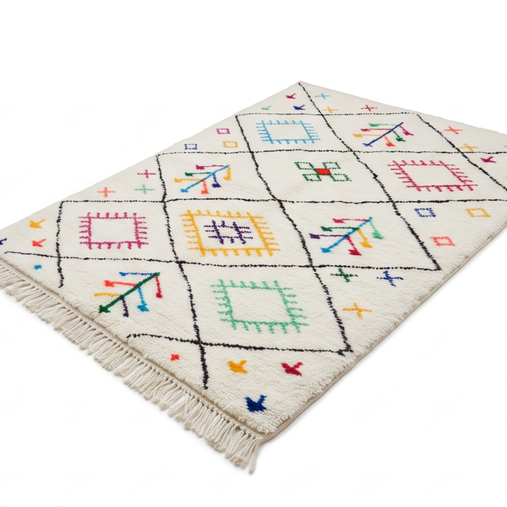 Tapis marocain à motifs tribaux multicolores