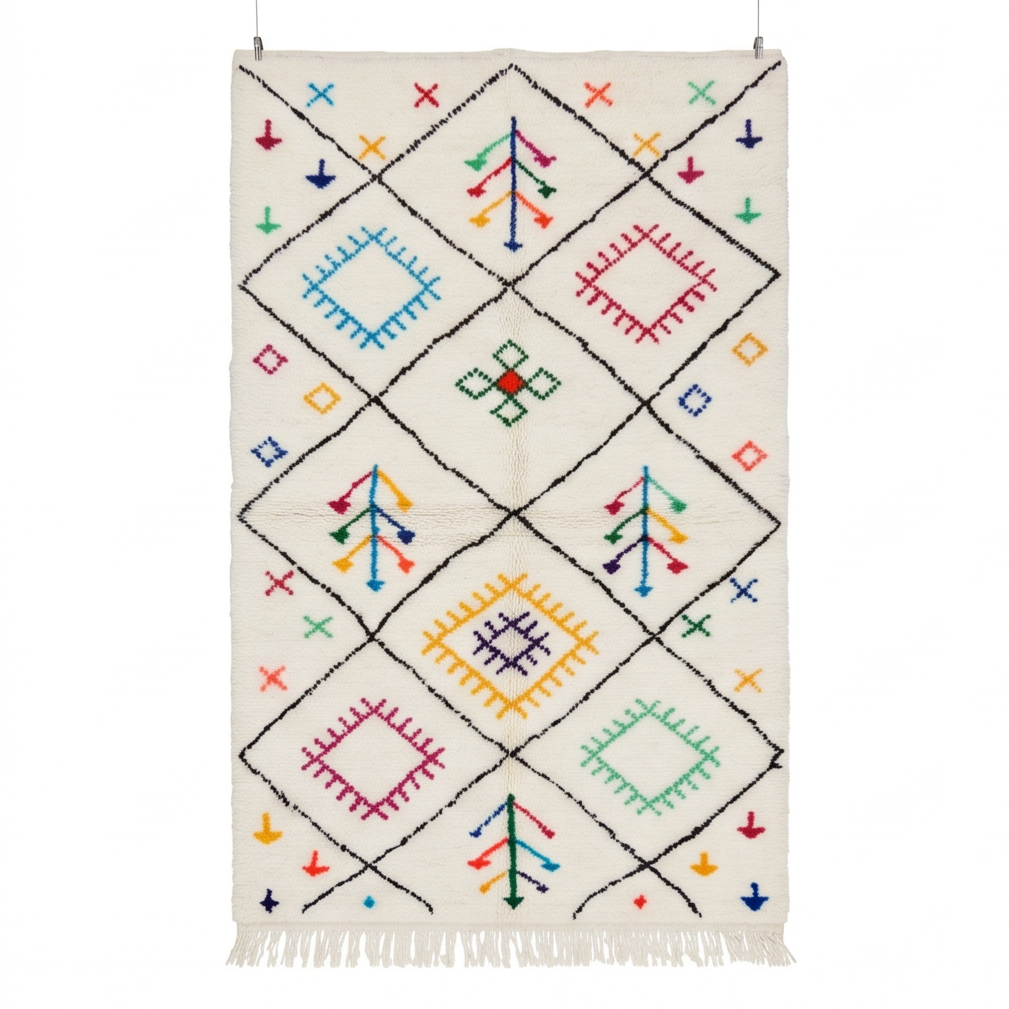 Tapis marocain à motifs tribaux multicolores