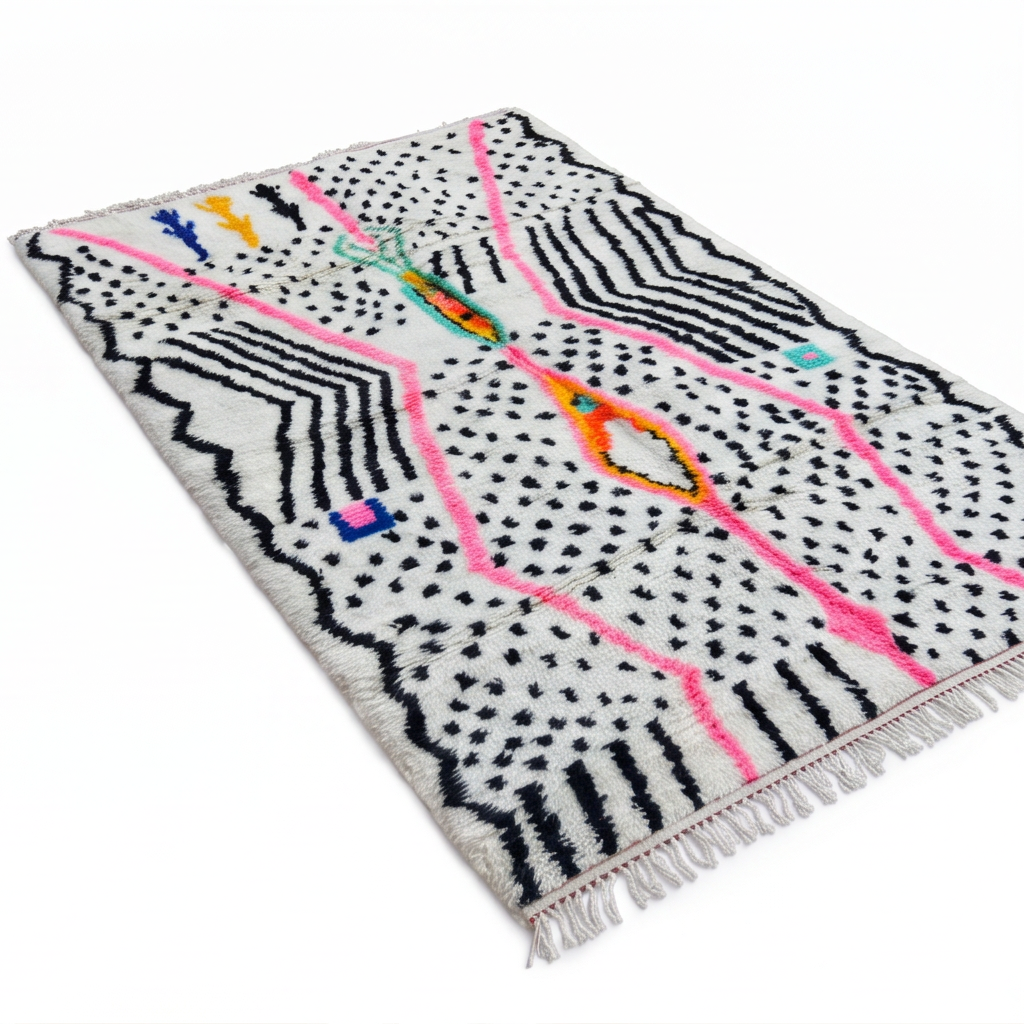 Tapis Azilal à motifs noirs et rose