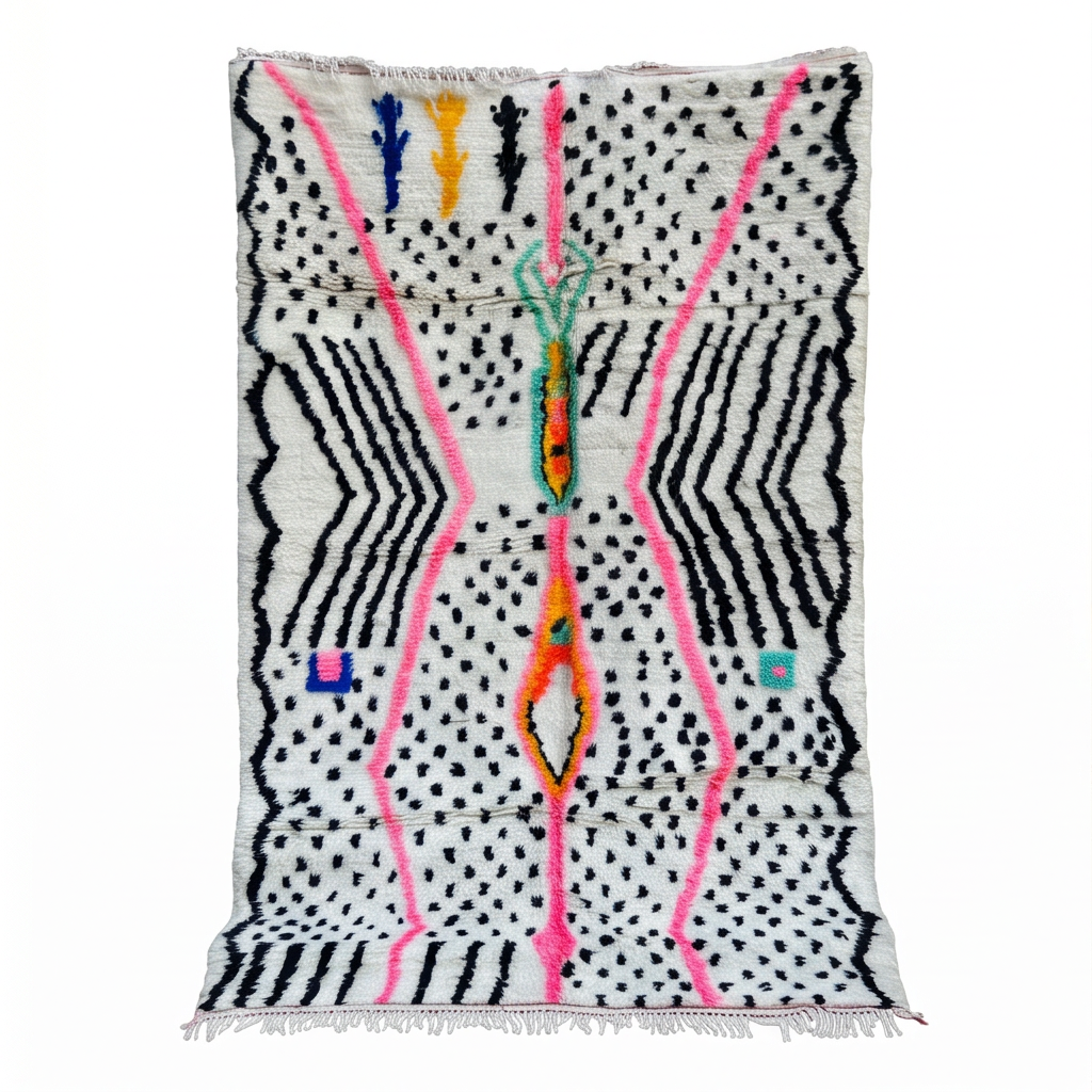 Tapis Azilal à motifs noirs et rose