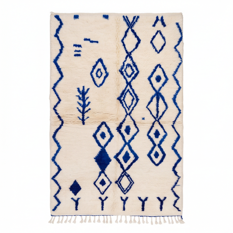 Tapis Azilal à motifs bleu cobalt