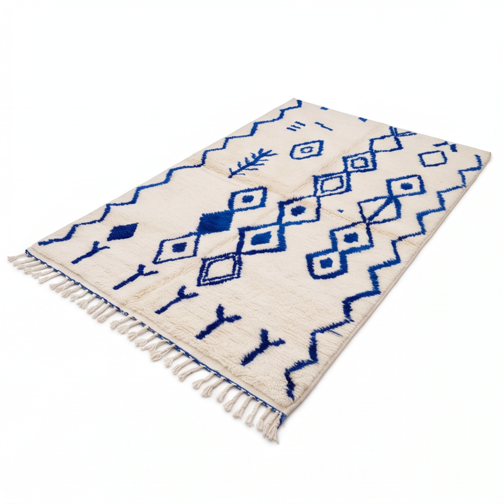 Tapis Azilal à motifs bleu cobalt
