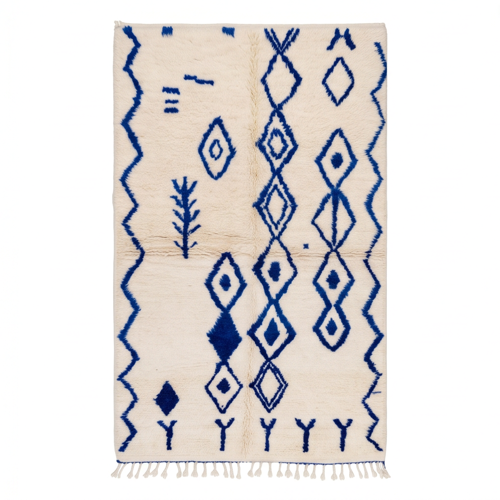 Tapis Azilal à motifs bleu cobalt