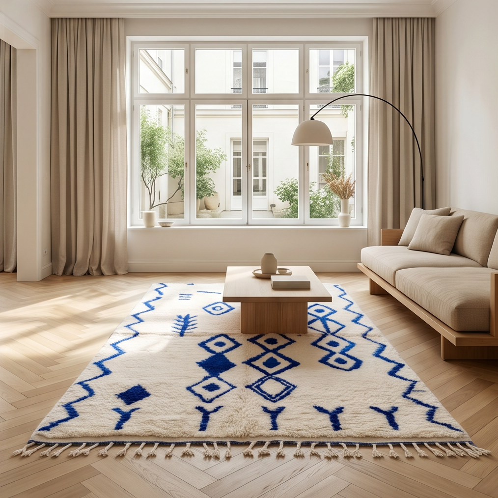Tapis Azilal à motifs bleu cobalt