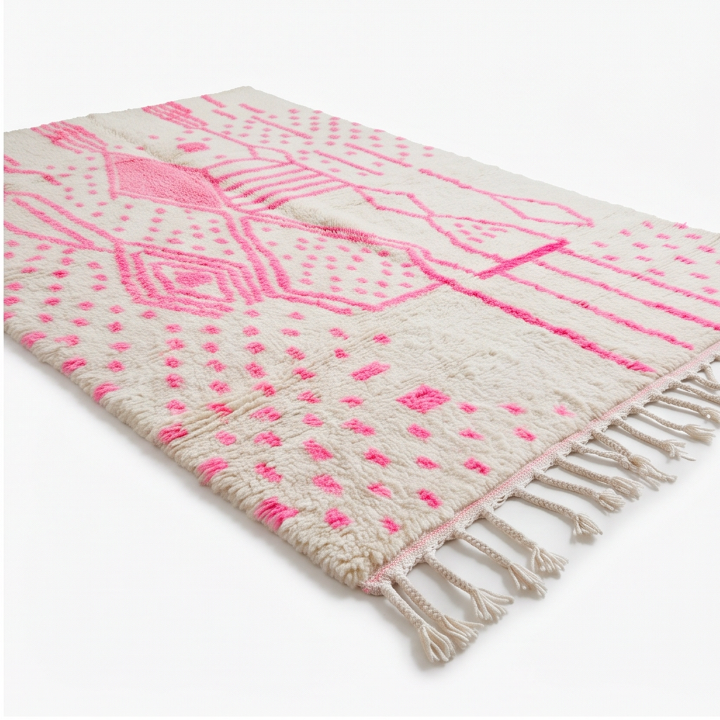 Tapis Azilal blanc à motifs rose 200x300 cm