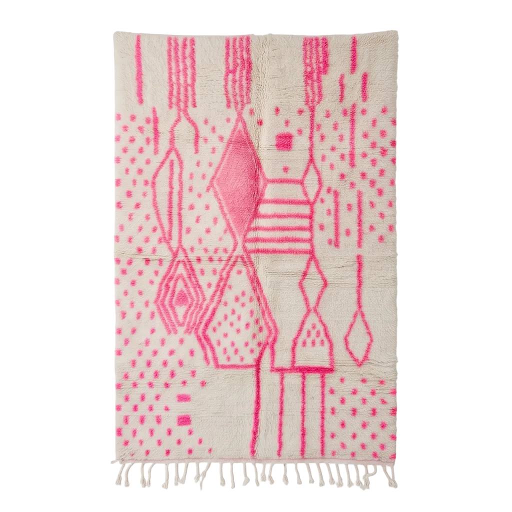 Tapis Azilal blanc à motifs rose 200x300 cm