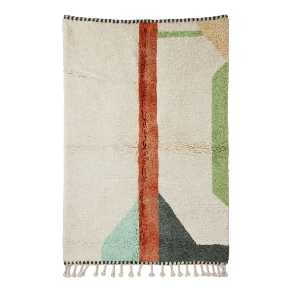 Tapis marocain blanc à formes colorées